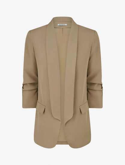 Blazer liso con mangas fruncidas - Topo