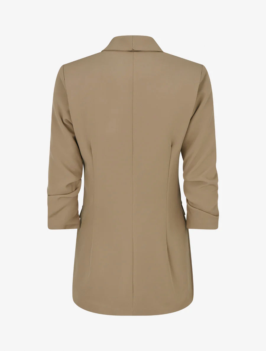 Blazer liso con mangas fruncidas - Topo