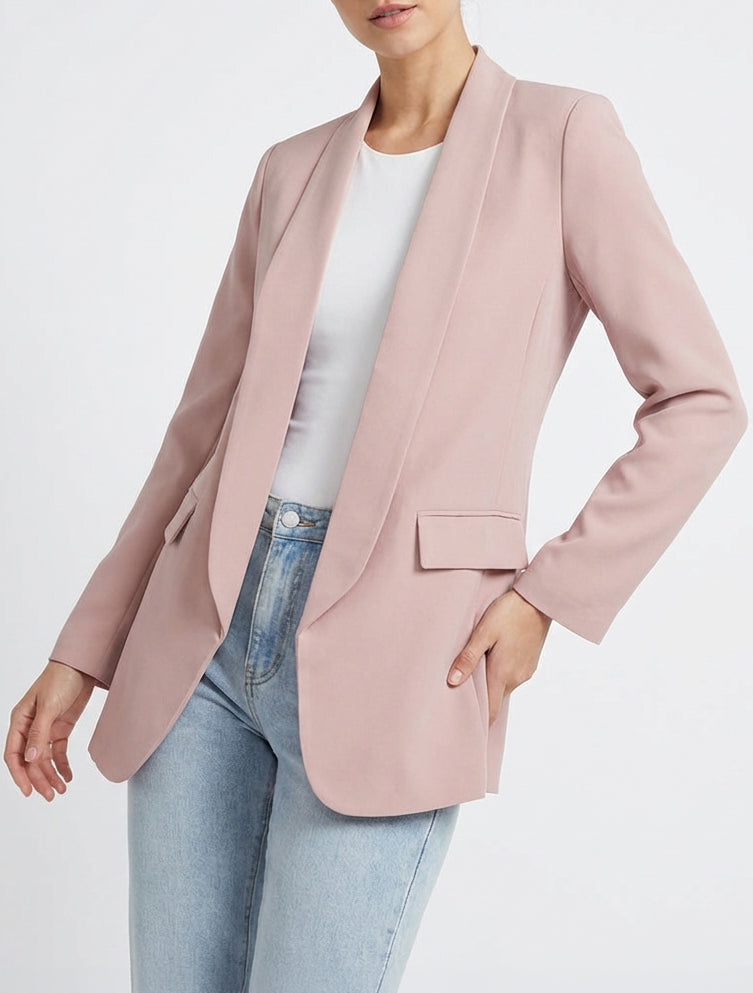 Blazer liso de mangas largas - Rosa viejo