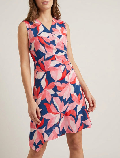Vestido cruzado sin mangas con estampado de hojas - Rosa