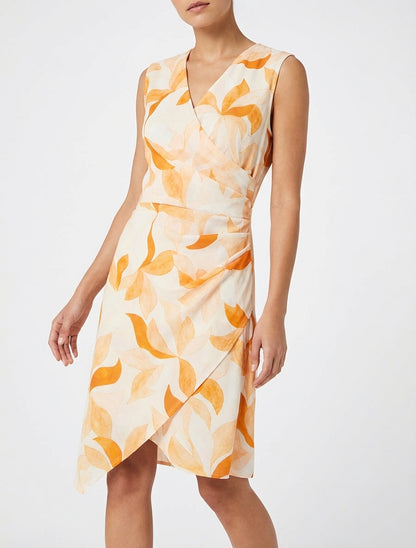 Vestido cruzado sin mangas con estampado de hojas - Naranja