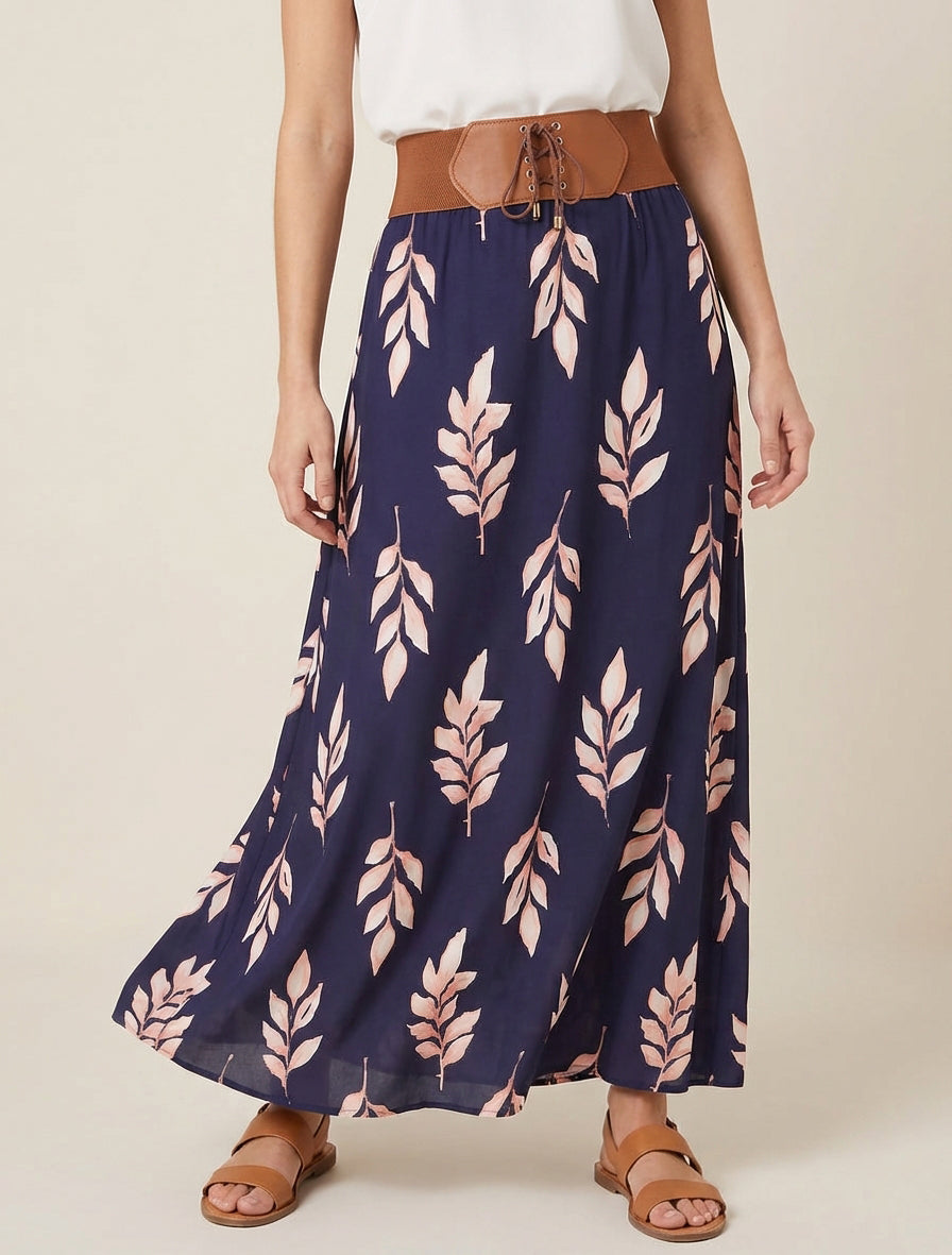 Falda larga estampado hojas - Marine