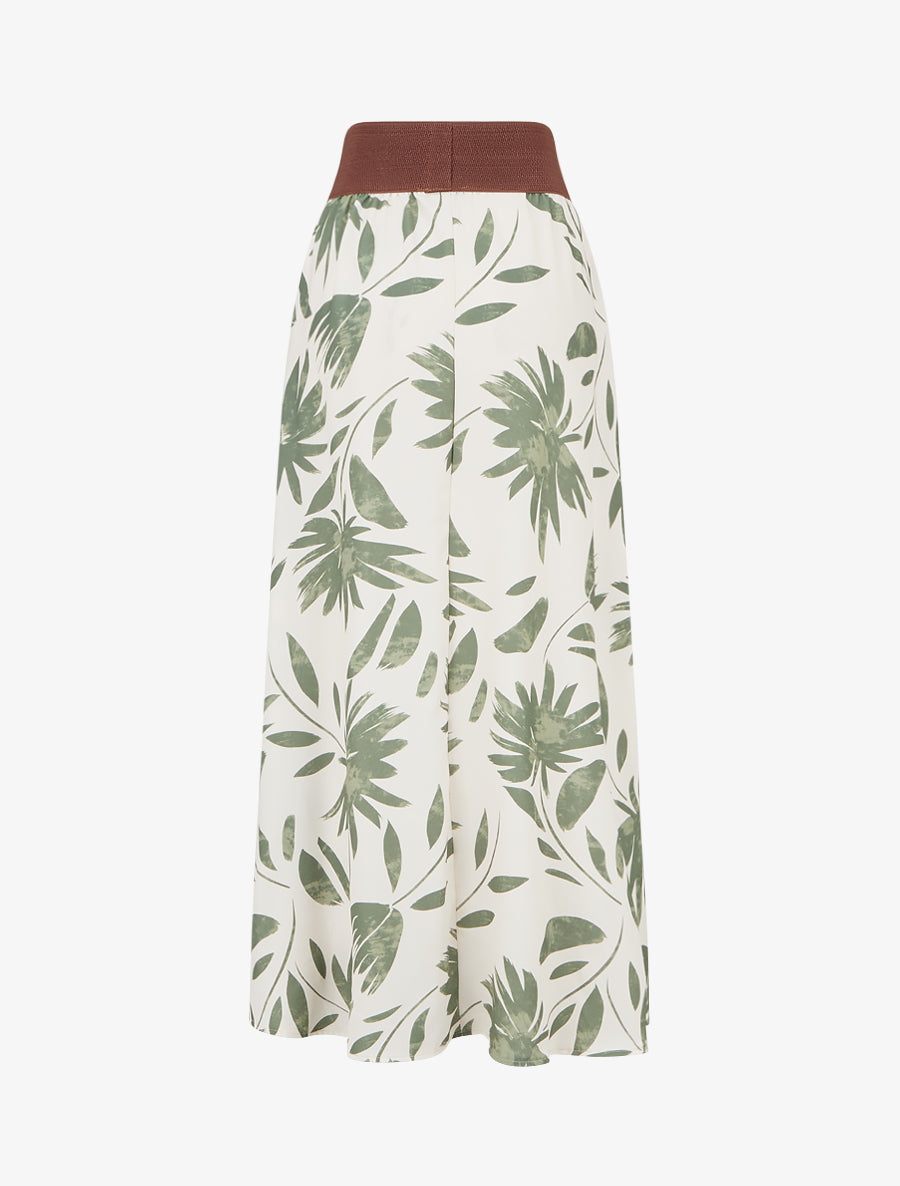 Jupe longue imprimé floral à taille fantaisie - Kaki - 2