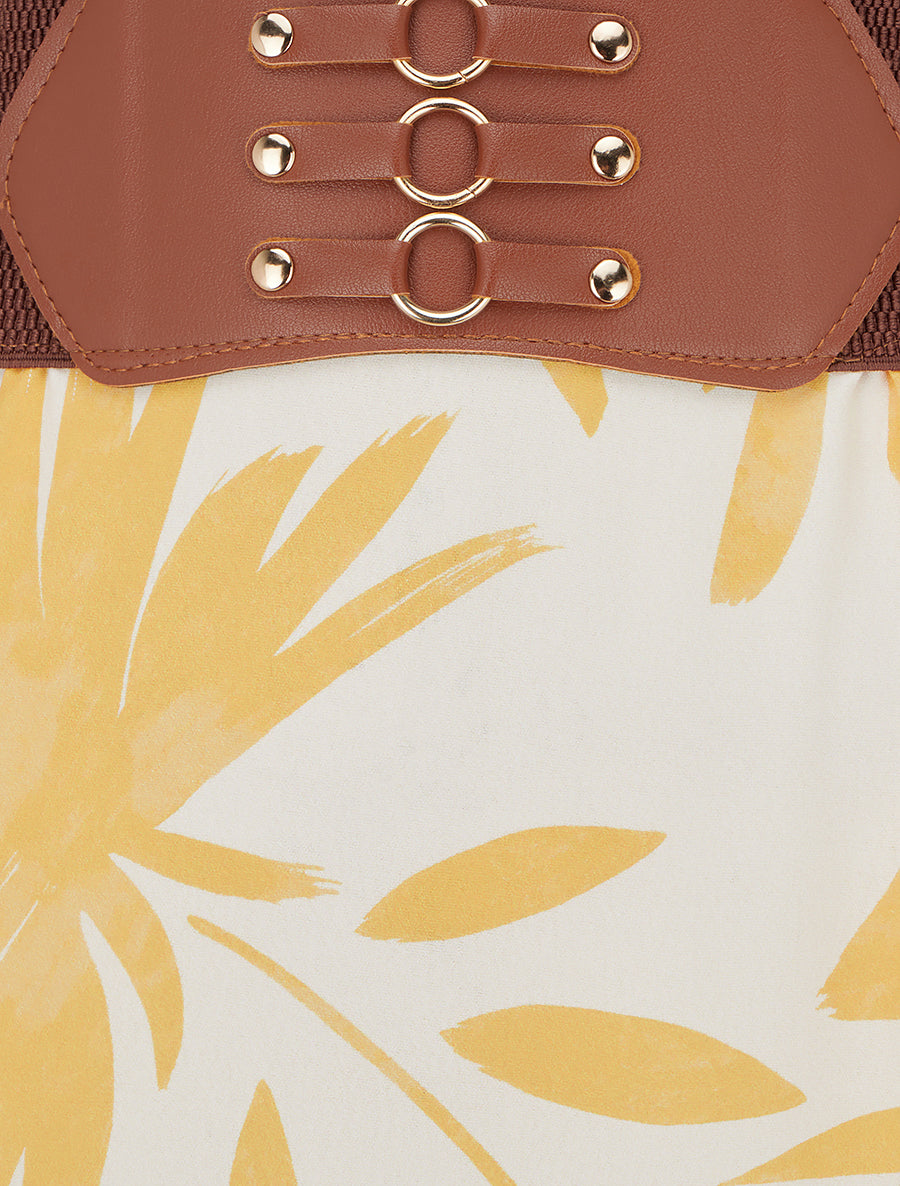 Jupe longue imprimé floral à taille fantaisie - Jaune - 3