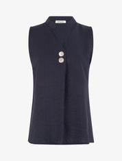 Top droit sans manches à boutons décoratifs - Marine - 1