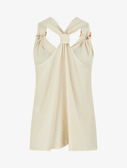 Top droit à dos nageur et bretelles bijoux - Beige - 2