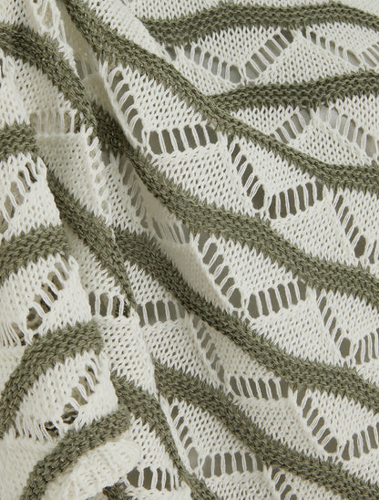 Pull ajouré à rayures fantaisies - Kaki - 3