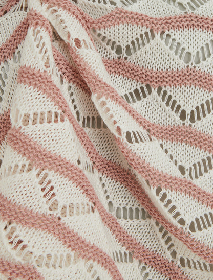 Pull ajouré à rayures fantaisies - Rose - 3