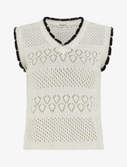 Pull sans manches à col contrastant - Blanc - 1