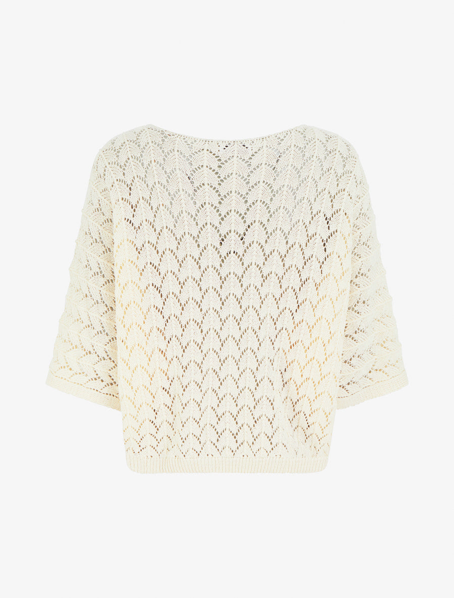 Jersey calado de manga corta - Beige claro