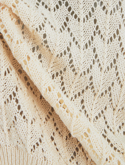 Jersey calado de manga corta - Beige claro