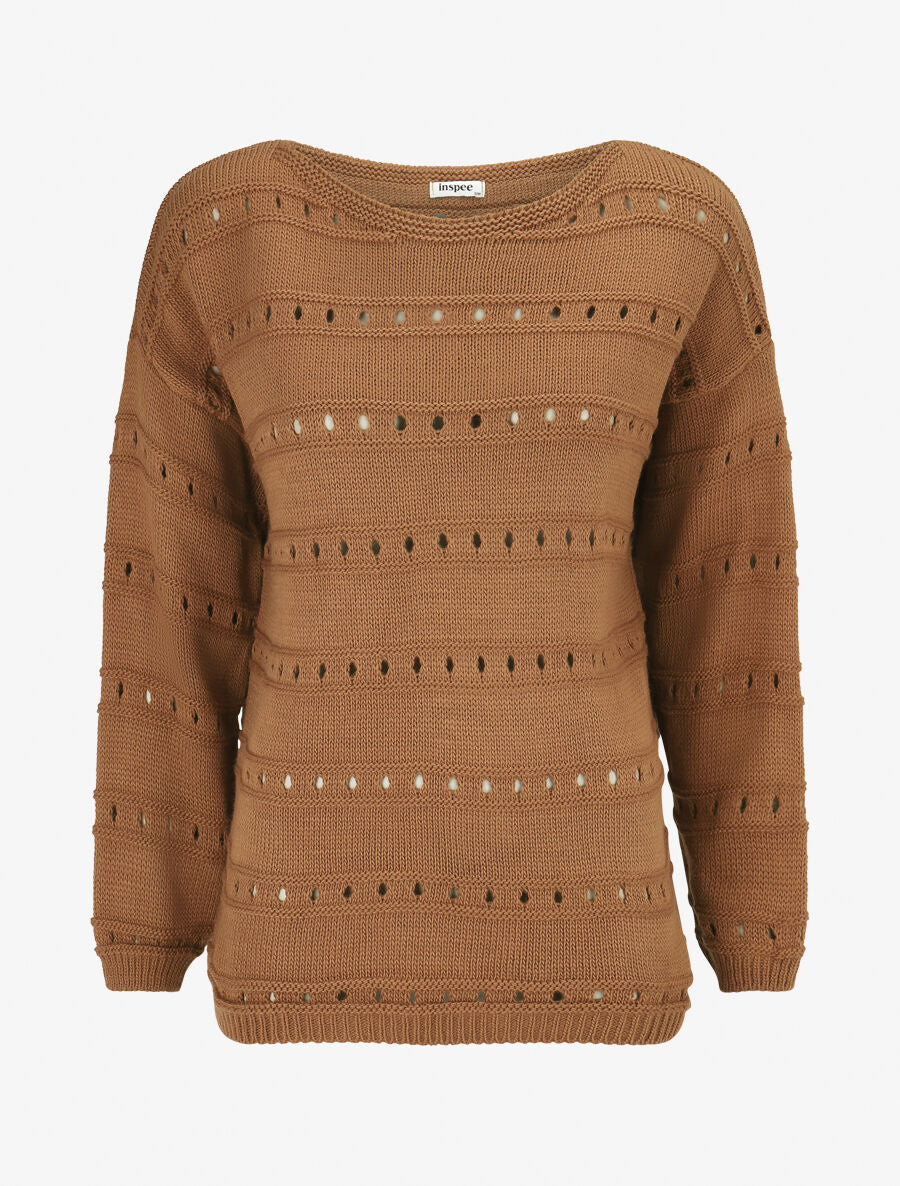 Pull en maille ajourée et en relief - Camel - 1