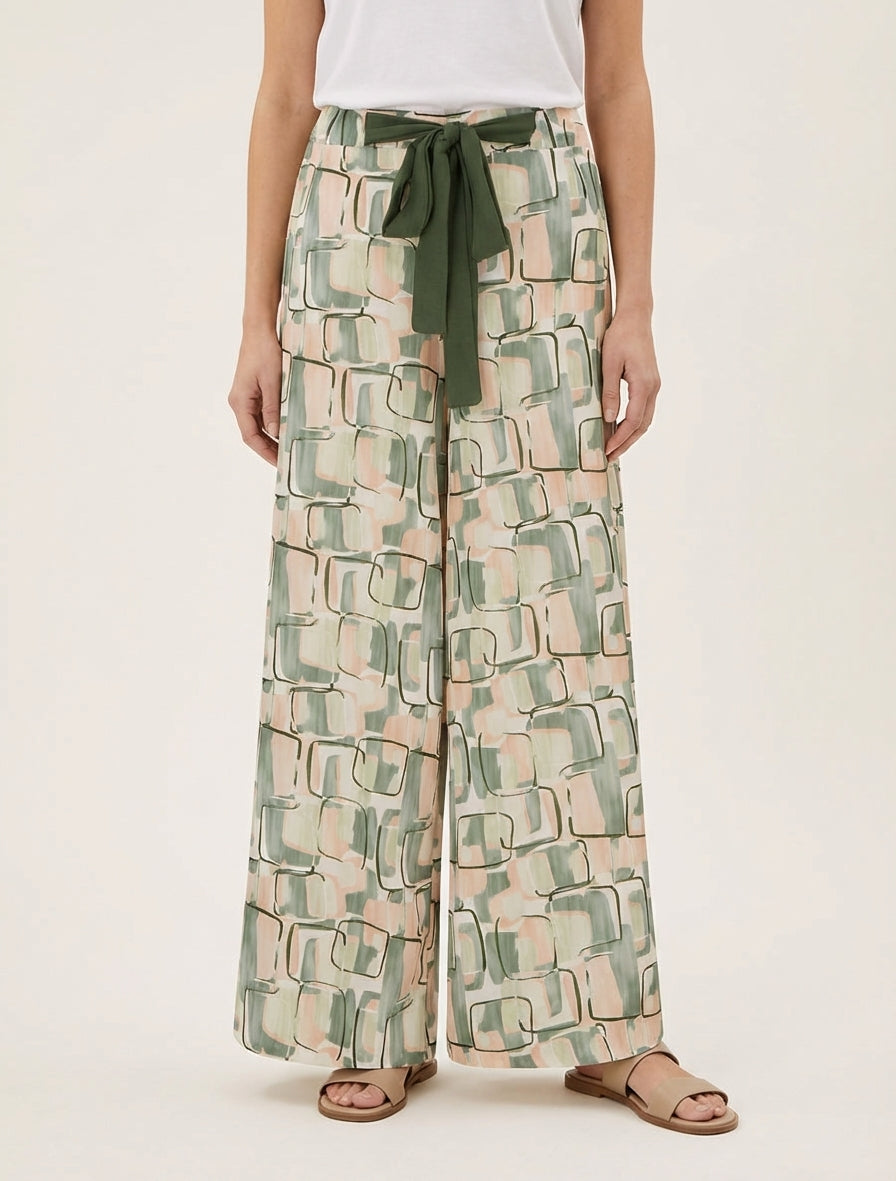 Pantalón ancho estampado gráfico - Caqui
