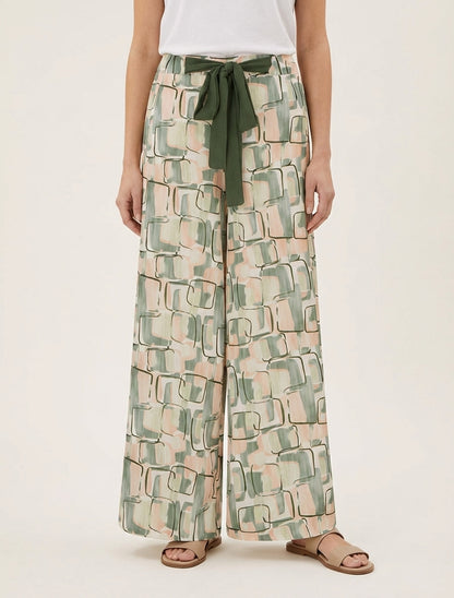 Pantalón ancho estampado gráfico - Caqui