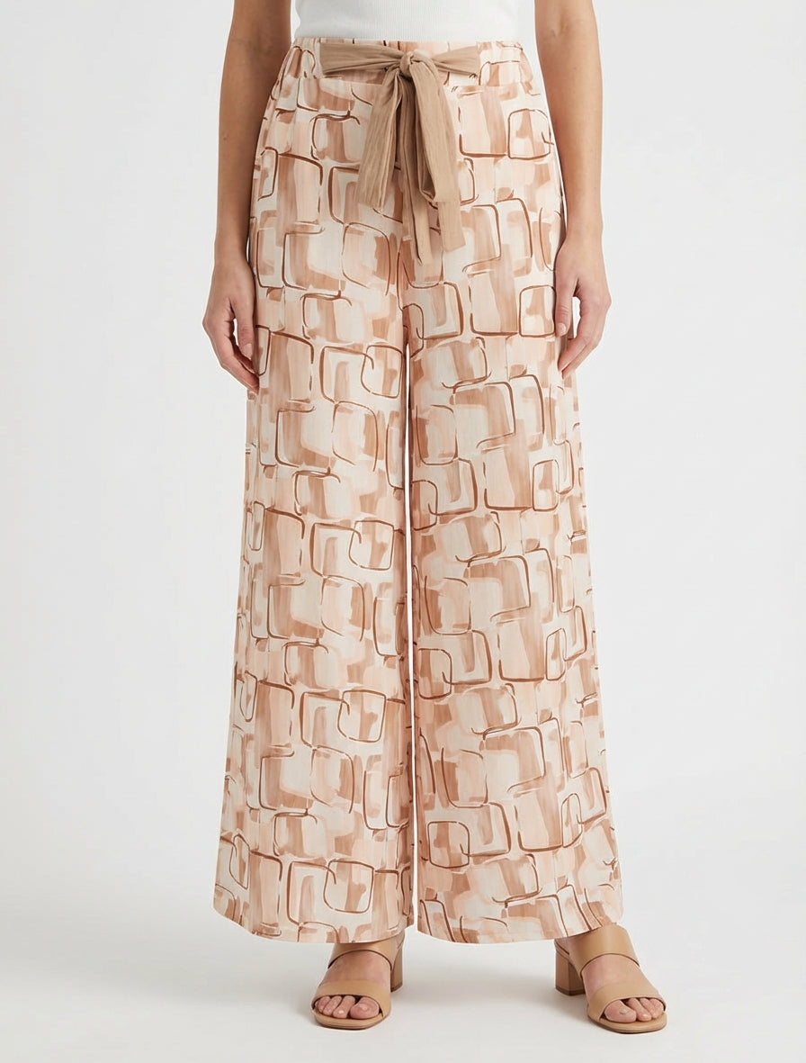 Pantalón ancho estampado gráfico - Beis