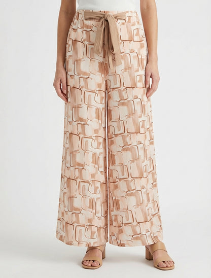 Pantalón ancho estampado gráfico - Beis