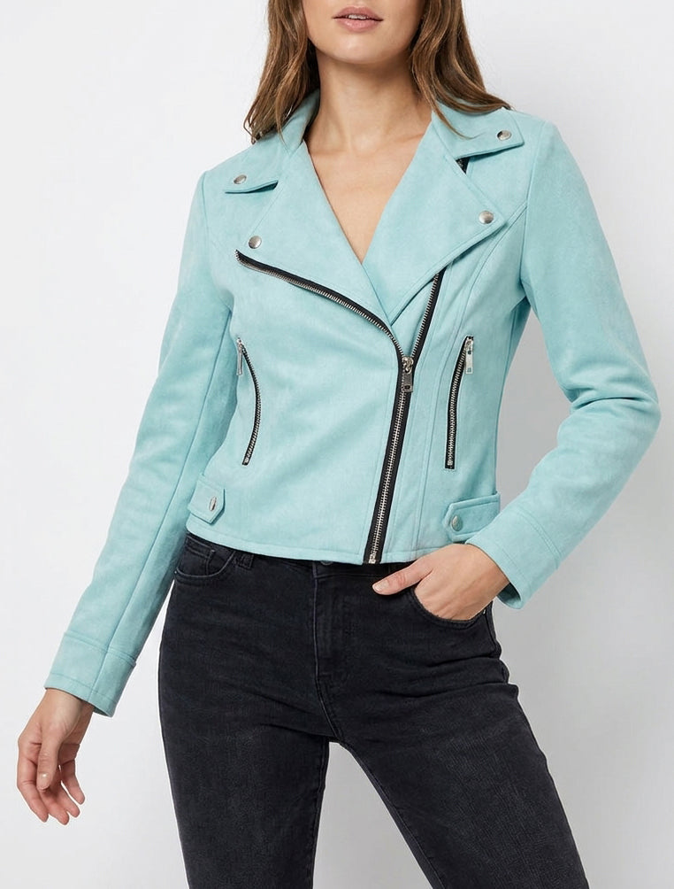 Chaqueta de ante estilo perfecto - Turquesa