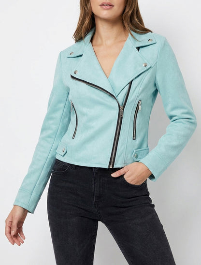 Chaqueta de ante estilo perfecto - Turquesa