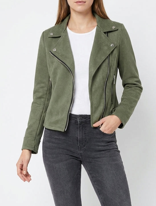 Chaqueta de ante estilo perfecto - Caqui