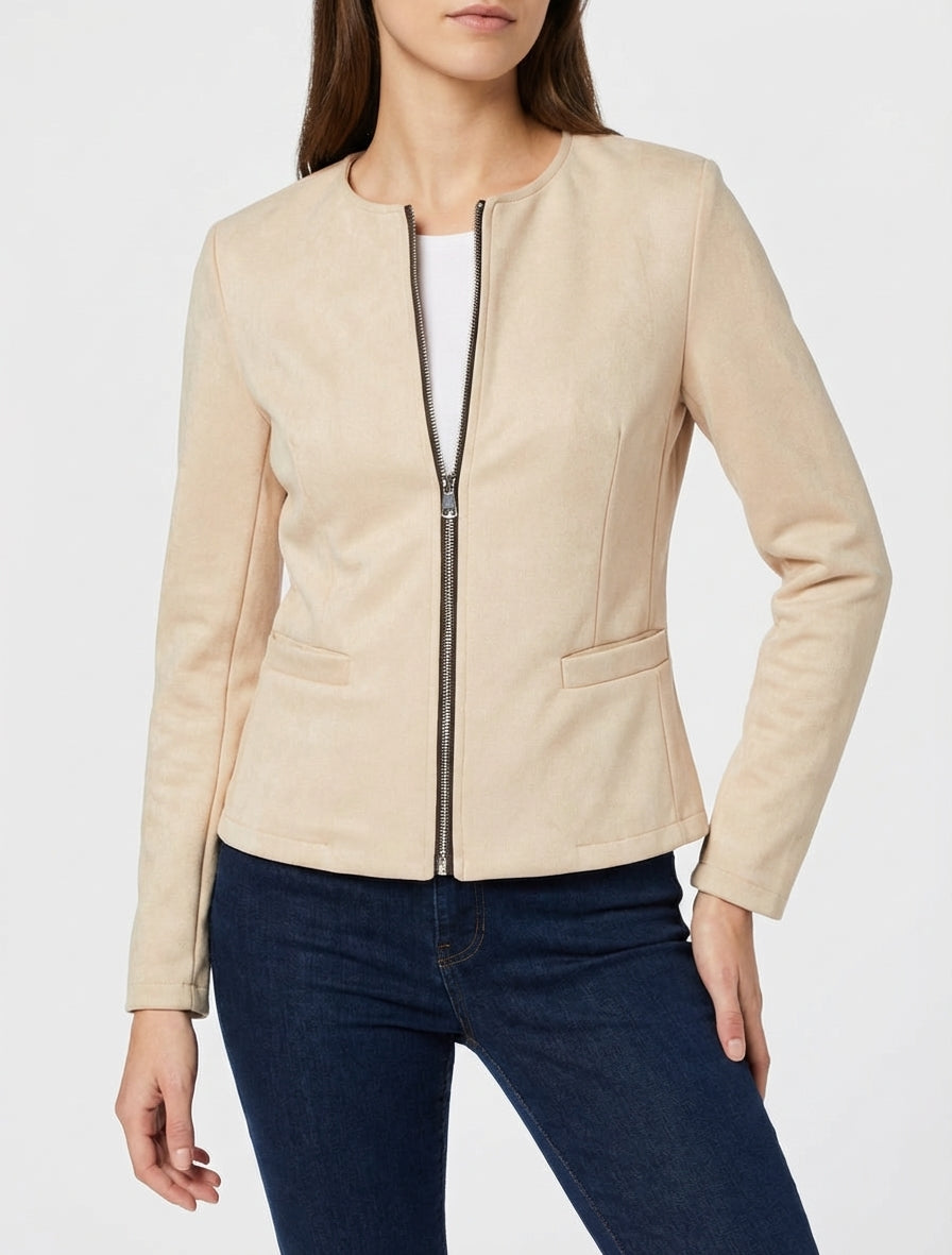Chaqueta de ante con cremallera - Beige claro