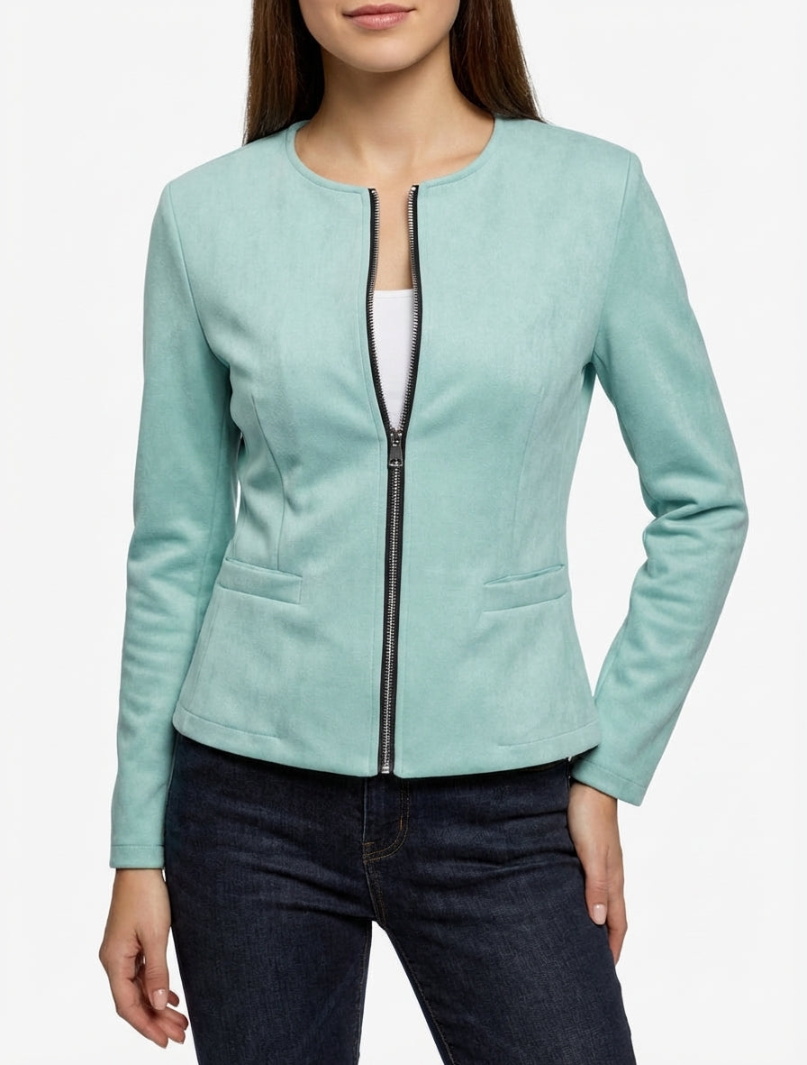 Chaqueta de ante con cremallera - Turquesa