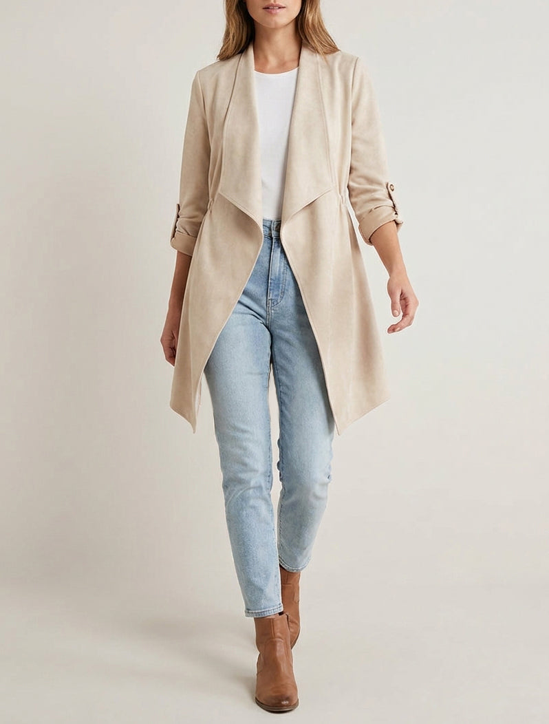 Chaqueta de media longitud de ante. - Beis