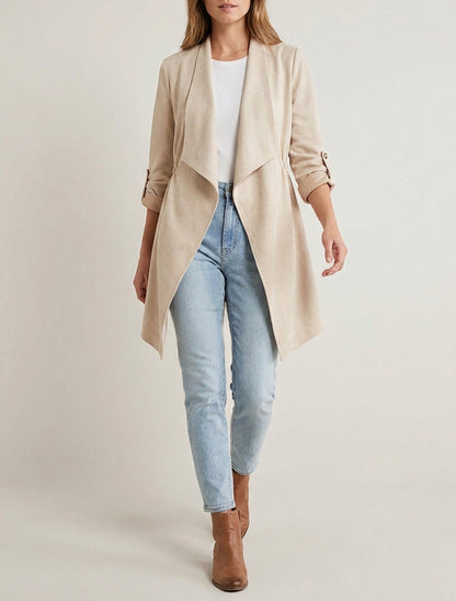 Chaqueta de media longitud de ante. - Beis