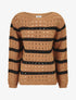 Pull en maille ajourée à rayures - Camel/noir - 4