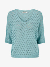 Pull en maille légère à col V - Turquoise - 1