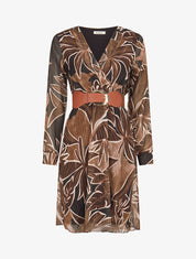 Robe légère en voile lamé imprimé feuillage - Noir - 5