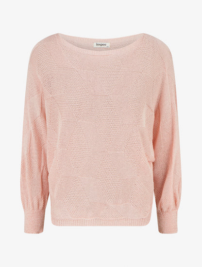 Pull ample à motif losange - Rose - 1