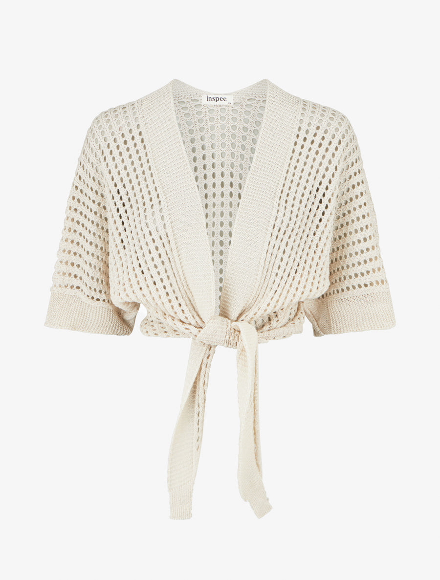 Gilet ajouré à nouer - Beige - 1