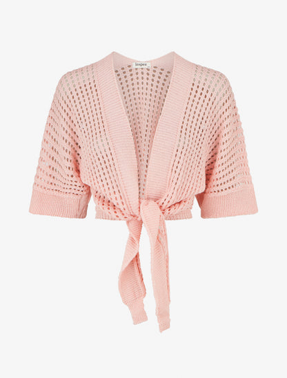 Gilet ajouré à nouer - Rose - 1