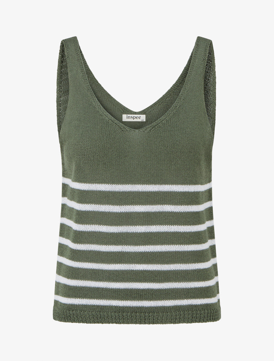 Débardeur en maille à rayures - Kaki - 1
