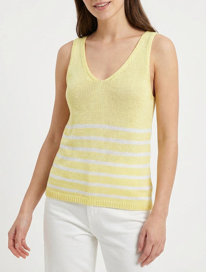 Camiseta de punto a rayas - Amarillo