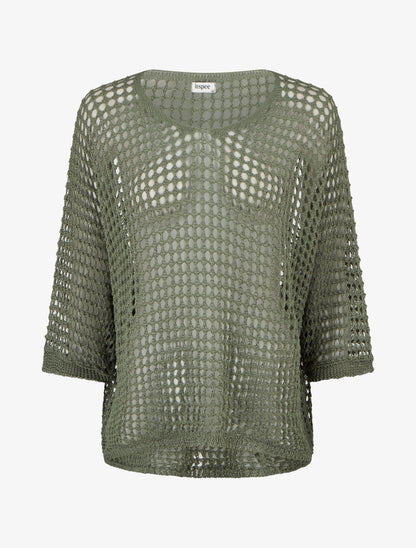 Pull uni ajouré à manches courtes - Kaki - 1