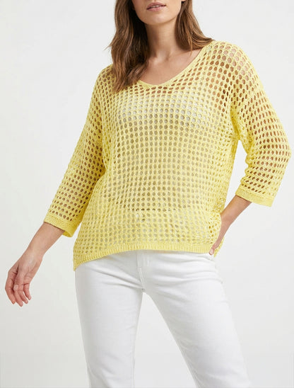 Jersey liso calado de manga corta - Amarillo