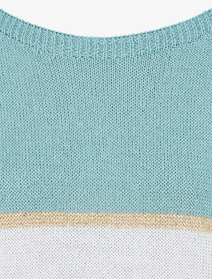 Pull rayé fin à manches courtes - Turquoise - 3