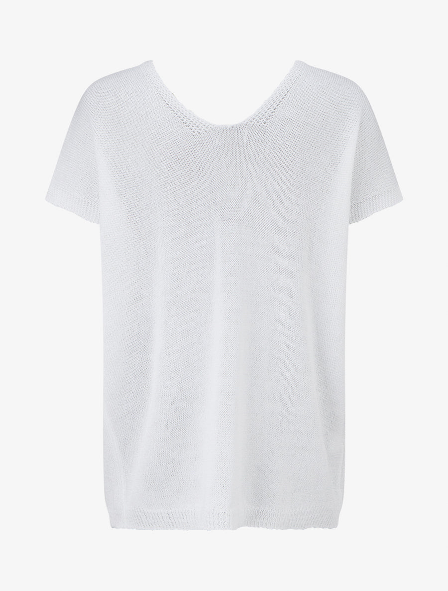 Top droit en maille à manches courtes - Blanc - 2