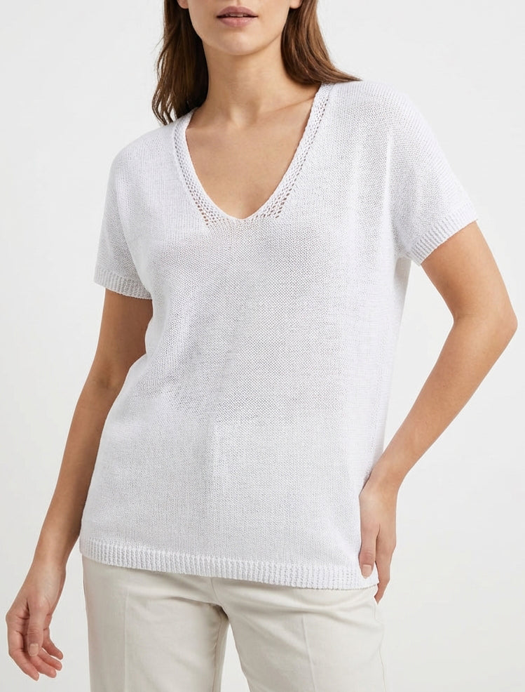 Top de malla con mangas cortas - Blanco
