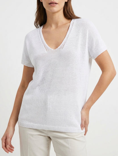 Top de malla con mangas cortas - Blanco