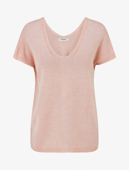 Top droit en maille à manches courtes - Rose - 1