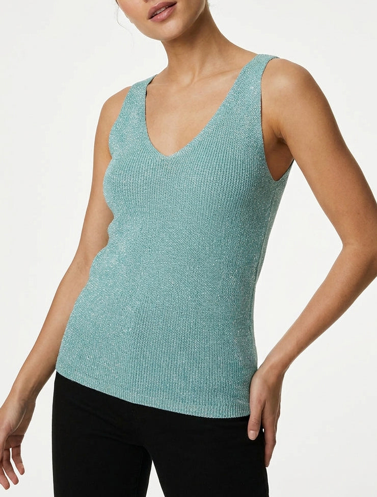 Top de malla iridiscente - Turquesa