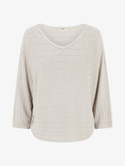 Pull fin irisé à manches chauves-souris - Beige - 1