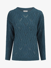 Pull ajouré en maille fantaisie - Bleu pétrole - 1
