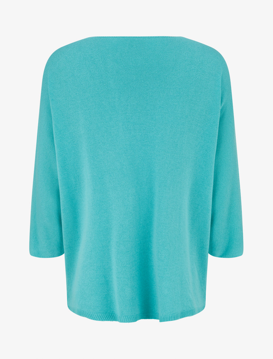 Pull fin uni à lignes ajourées - Turquoise - 2