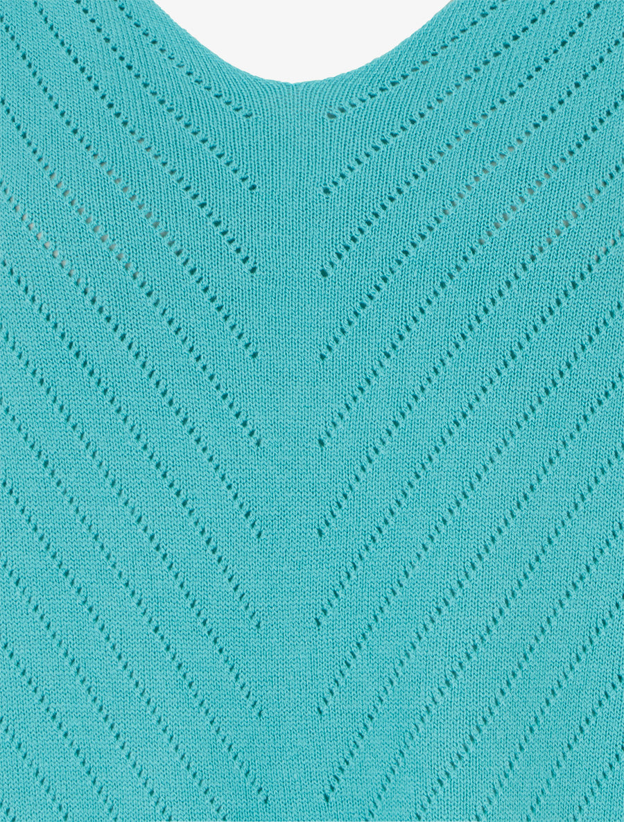 Pull fin uni à lignes ajourées - Turquoise - 3