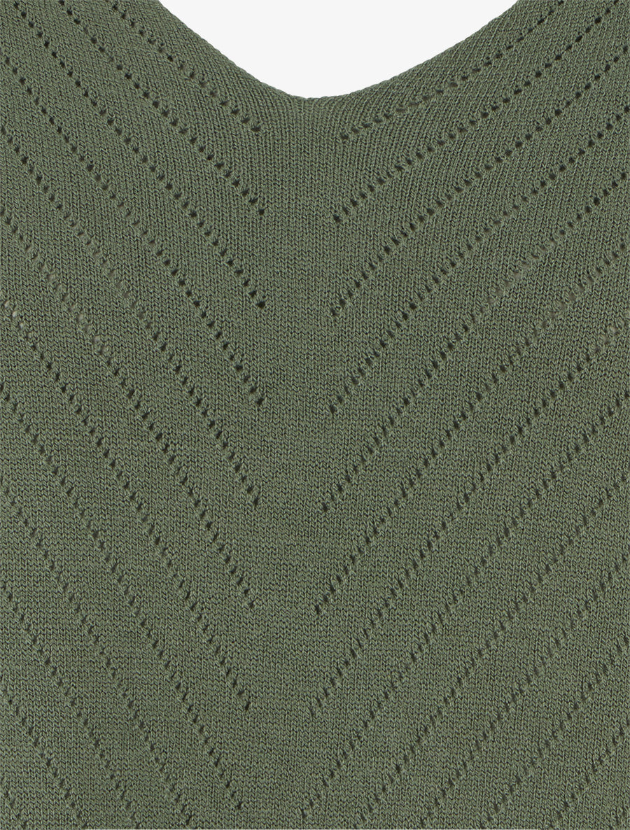 Pull fin uni à lignes ajourées - Kaki - 3
