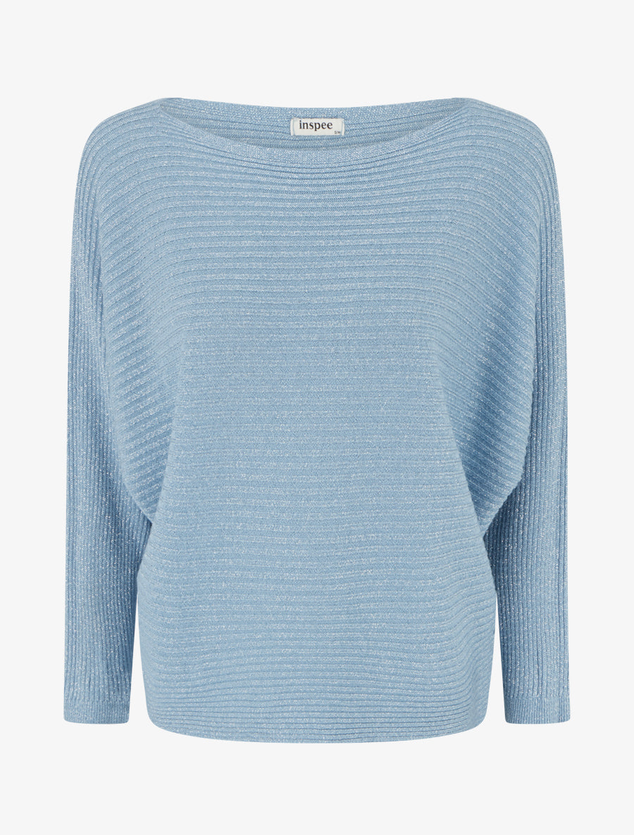 Pull fin irisé à manches longues chauves-souris - Bleu ciel - 1