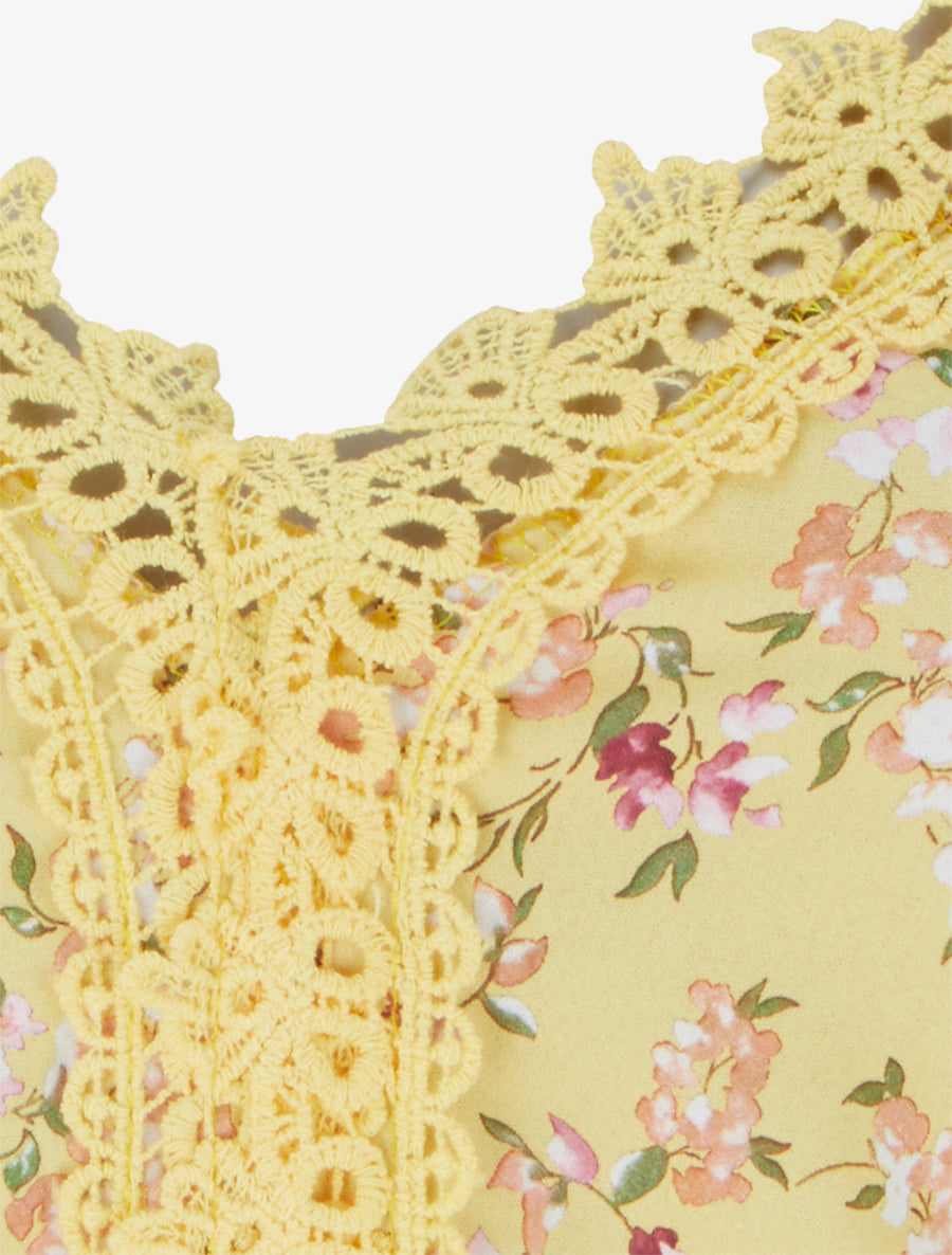 Robe longue fleurie à dos élastiqué - Jaune - 3